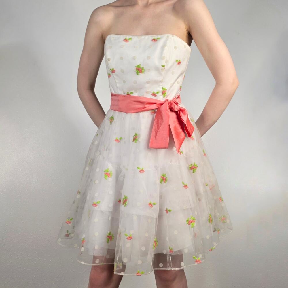 Betsey Johnson Y2K Rose Tulle Strapless Party Dress Coquette Tea Party
